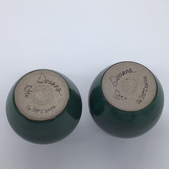 Pair of Studio Pottery Teal Green Glazed Candlestick Vase Holder - Picture 5 of 5